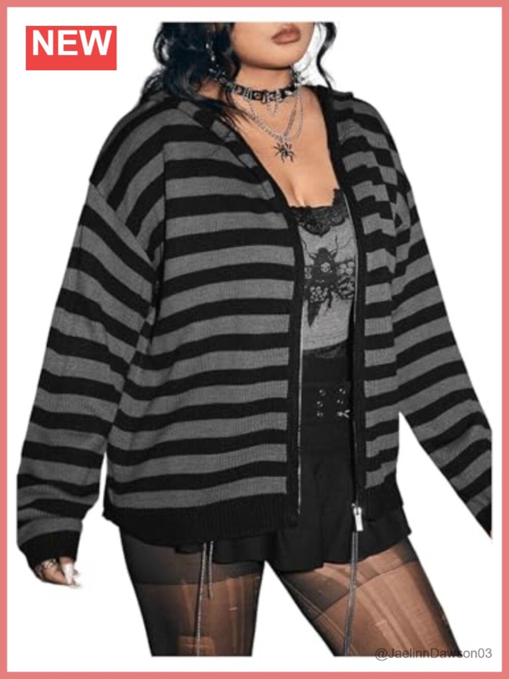 Plus Size Striped Hooded Cardigan Sweater